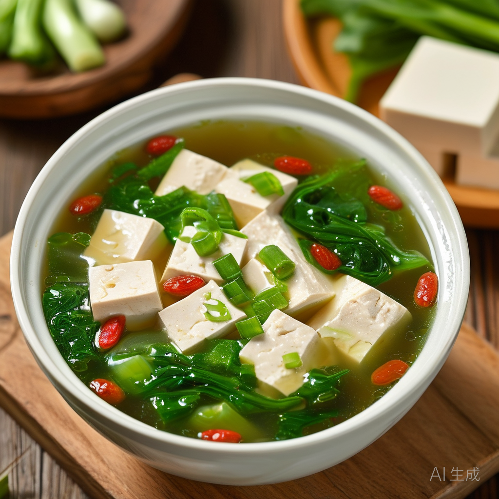 青菜豆腐汤:清汤里嫩白豆腐与翠绿小油菜